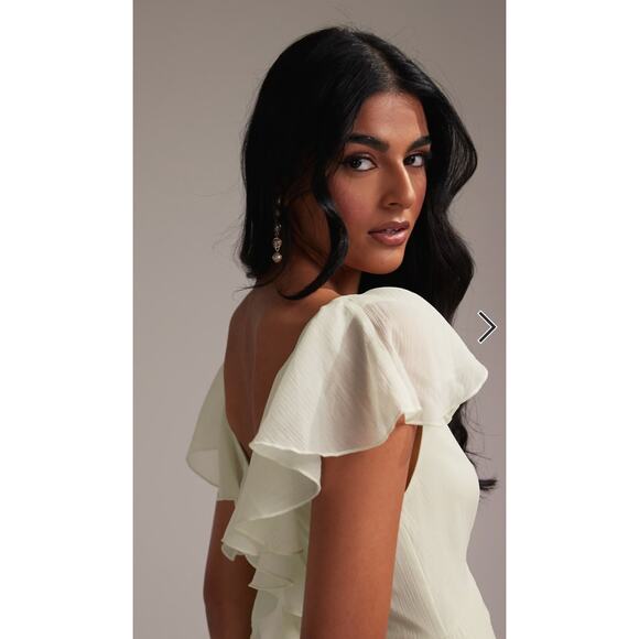 ASOS Embroidered Flutter Sleeve Maxi Dress Frill Hem Light Green Womens Size 12 - Picture 2 of 16